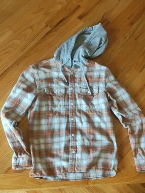 Aeropostale Orange & Gray Plaid Hooded Button-Up